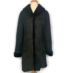 Stefania Sarle Black Nubuck 100% Genuine Shearling Coat Size M